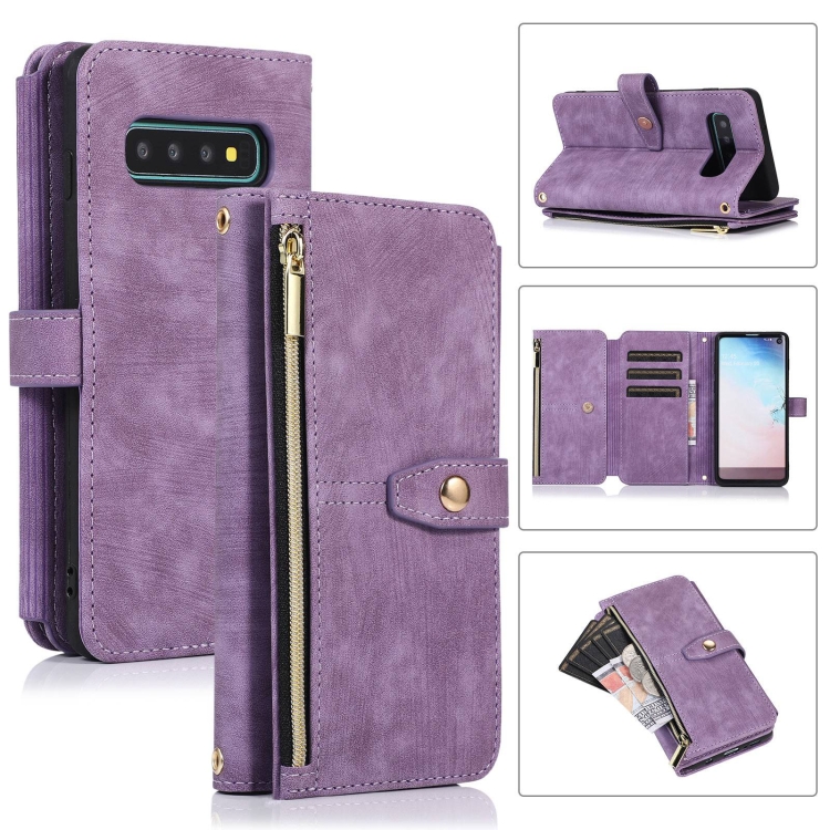 

For Samsung Galaxy S10+ Dream 9-Card Wallet Zipper Bag Leather Phone Case(Purple)