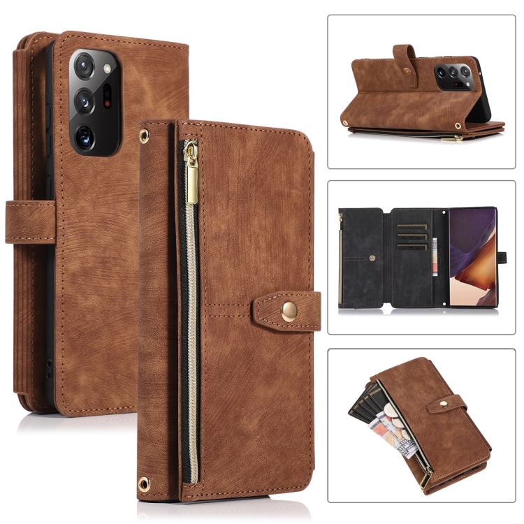 

For Samsung Galaxy Note20 Dream 9-Card Wallet Zipper Bag Leather Phone Case(Brown)