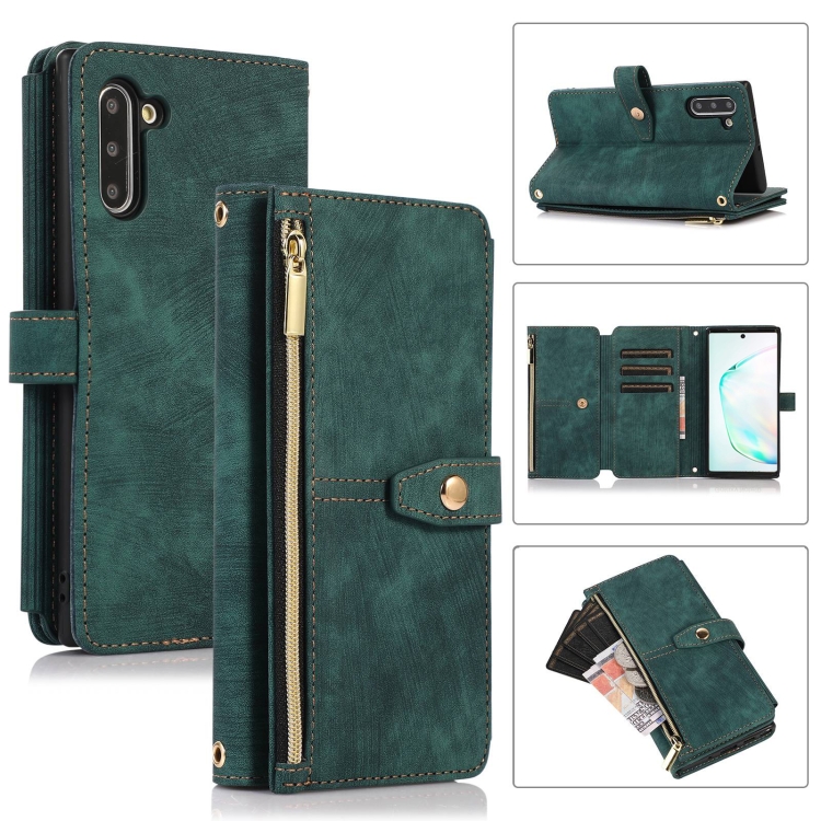 

For Samsung Galaxy Note10 Dream 9-Card Wallet Zipper Bag Leather Phone Case(Green)