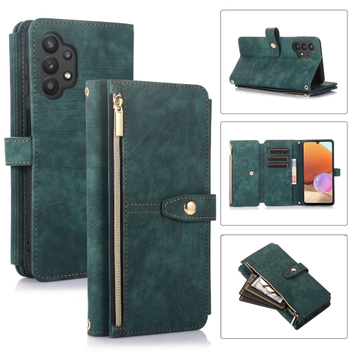 

For Samsung Galaxy A32 4G Dream 9-Card Wallet Zipper Bag Leather Phone Case(Green)