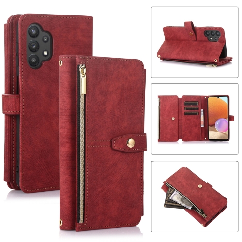 

For Samsung Galaxy A32 4G Dream 9-Card Wallet Zipper Bag Leather Phone Case(Red)