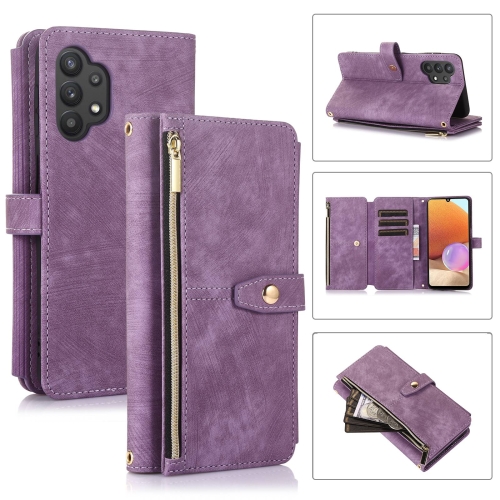 

For Samsung Galaxy A32 4G Dream 9-Card Wallet Zipper Bag Leather Phone Case(Purple)