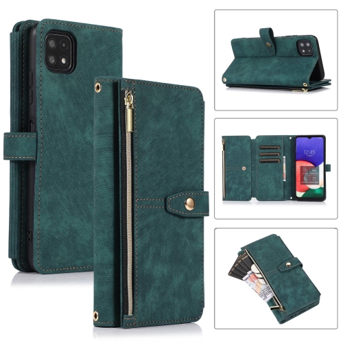 

For Samsung Galaxy A22 4G Dream 9-Card Wallet Zipper Bag Leather Phone Case(Green)