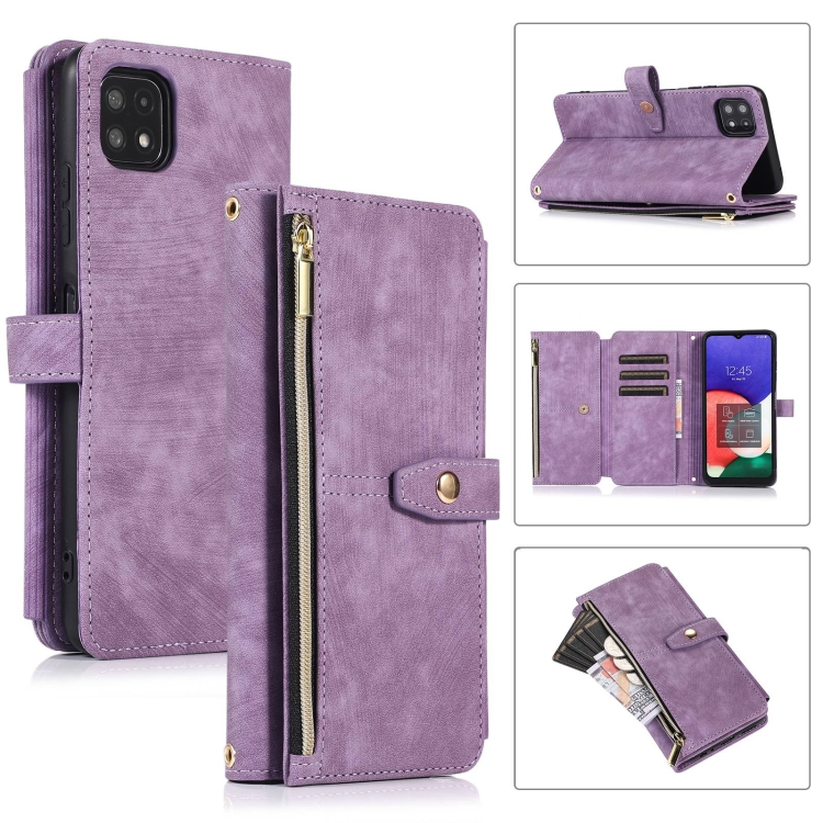 

For Samsung Galaxy A22 4G Dream 9-Card Wallet Zipper Bag Leather Phone Case(Purple)