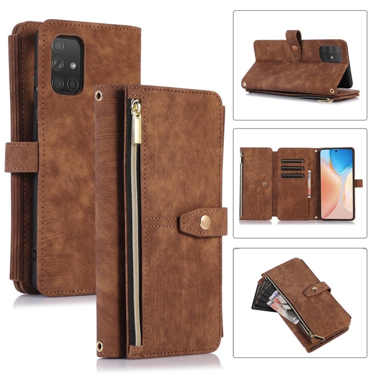 

For Samsung Galaxy A51 4G Dream 9-Card Wallet Zipper Bag Leather Phone Case(Brown)