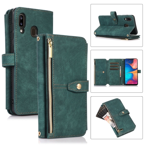 

For Samsung Galaxy A20 / A30 Dream 9-Card Wallet Zipper Bag Leather Phone Case(Green)