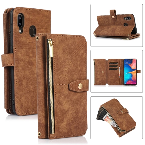 

For Samsung Galaxy A20 / A30 Dream 9-Card Wallet Zipper Bag Leather Phone Case(Brown)