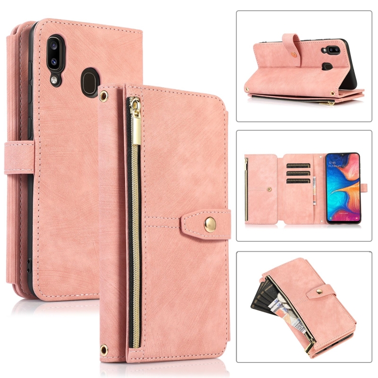 

For Samsung Galaxy A20 / A30 Dream 9-Card Wallet Zipper Bag Leather Phone Case(Pink)