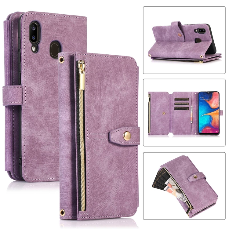 

For Samsung Galaxy A20 / A30 Dream 9-Card Wallet Zipper Bag Leather Phone Case(Purple)