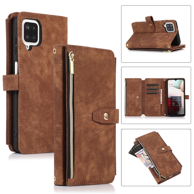 

For Samsung Galaxy A12 4G / 5G Dream 9-Card Wallet Zipper Bag Leather Phone Case(Brown)