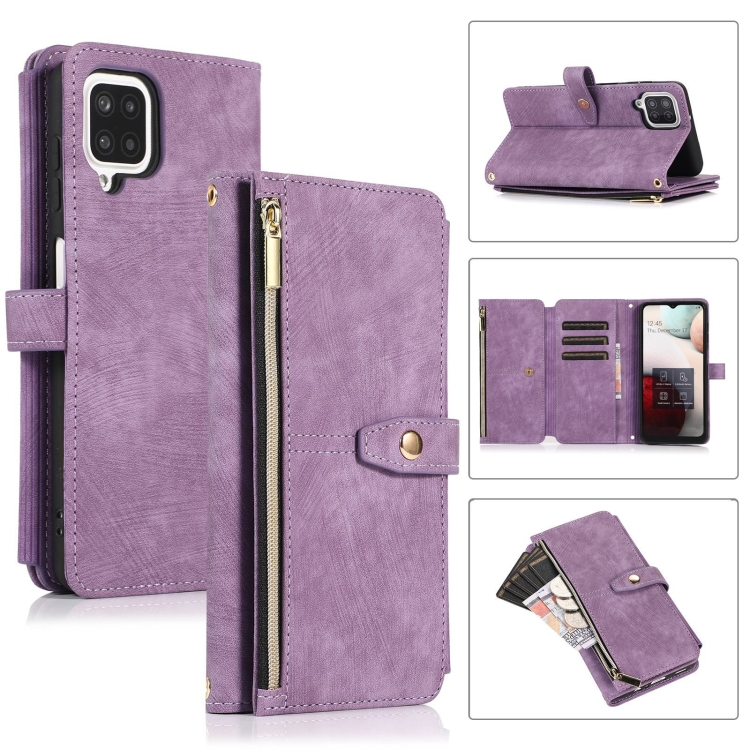 

For Samsung Galaxy A12 4G / 5G Dream 9-Card Wallet Zipper Bag Leather Phone Case(Purple)