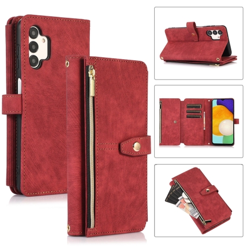 

For Samsung Galaxy A13 4G / 5G / A04 / A04s Dream 9-Card Wallet Zipper Bag Leather Phone Case(Red)