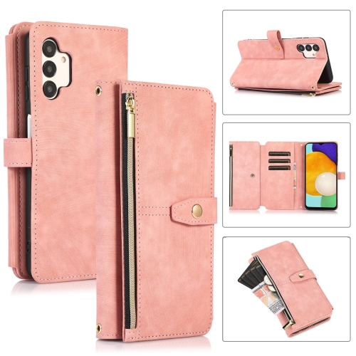 

For Samsung Galaxy A13 4G / 5G / A04 / A04s Dream 9-Card Wallet Zipper Bag Leather Phone Case(Pink)