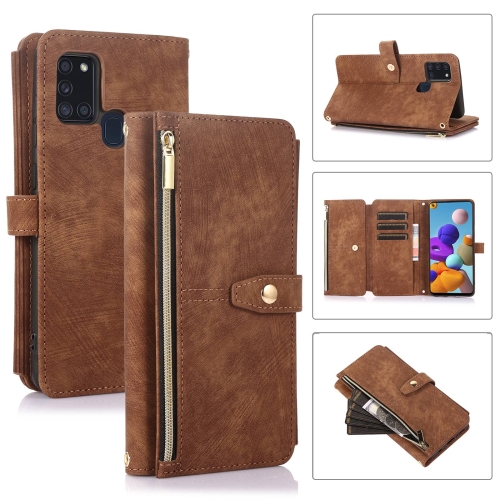 

For Samsung Galaxy A21s Dream 9-Card Wallet Zipper Bag Leather Phone Case(Brown)