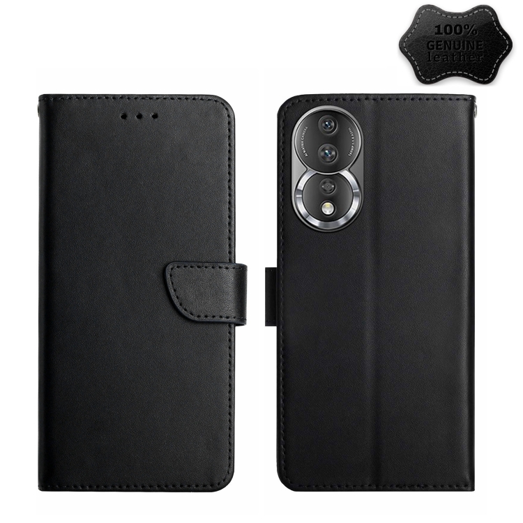 

For Honor 80 HT02 Genuine Leather Fingerprint-proof Flip Phone Case(Black)
