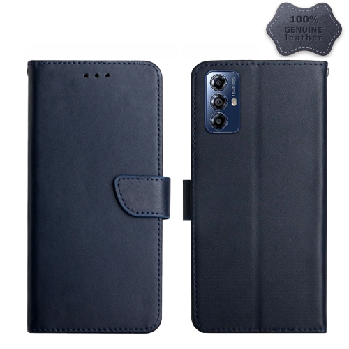 

For Motorola Moto G Play 2023 HT02 Genuine Leather Fingerprint-proof Flip Phone Case(Blue)