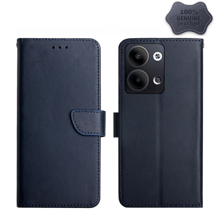 

For OPPO Reno9 / Reno9 Pro HT02 Genuine Leather Fingerprint-proof Flip Phone Case(Blue)