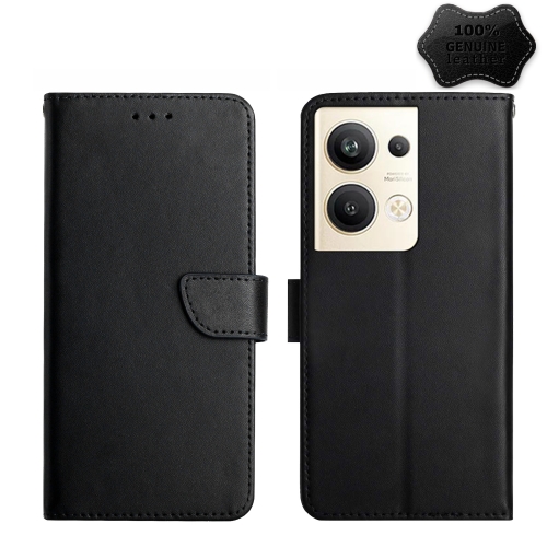 

For OPPO Reno9 Pro+ HT02 Genuine Leather Fingerprint-proof Flip Phone Case(Black)