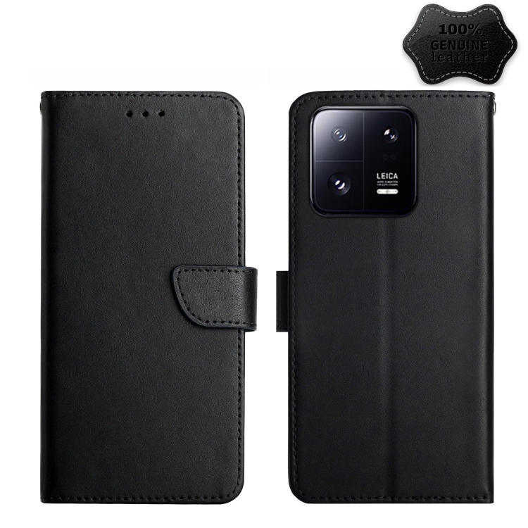 

For Xiaomi 13 HT02 Genuine Leather Fingerprint-proof Flip Phone Case(Black)