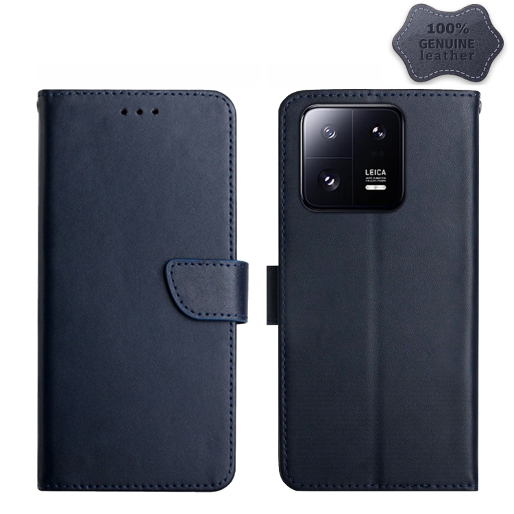 

For Xiaomi 13 Pro HT02 Genuine Leather Fingerprint-proof Flip Phone Case(Blue)