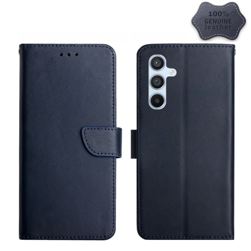 

For Samsung Galaxy A34 5G HT02 Genuine Leather Fingerprint-proof Flip Phone Case(Blue)