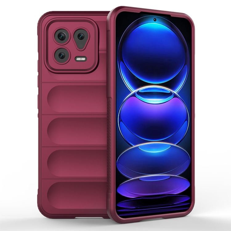

For Xiaomi 13 Magic Shield TPU + Flannel Phone Case(Wine Red)
