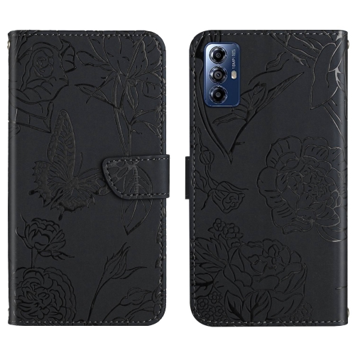 

For Motorola Moto G Play 2023 HT03 Skin Feel Butterfly Embossed Flip Leather Phone Case(Black)