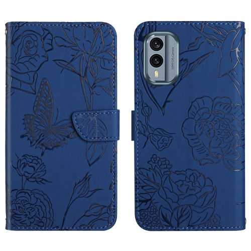 

For Nokia X30 HT03 Skin Feel Butterfly Embossed Flip Leather Phone Case(Blue)