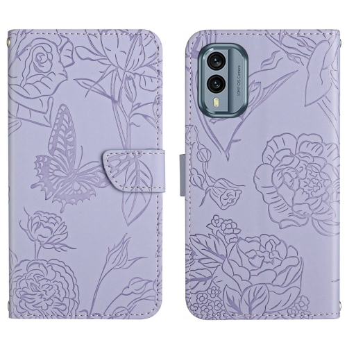 

For Nokia X30 HT03 Skin Feel Butterfly Embossed Flip Leather Phone Case(Purple)