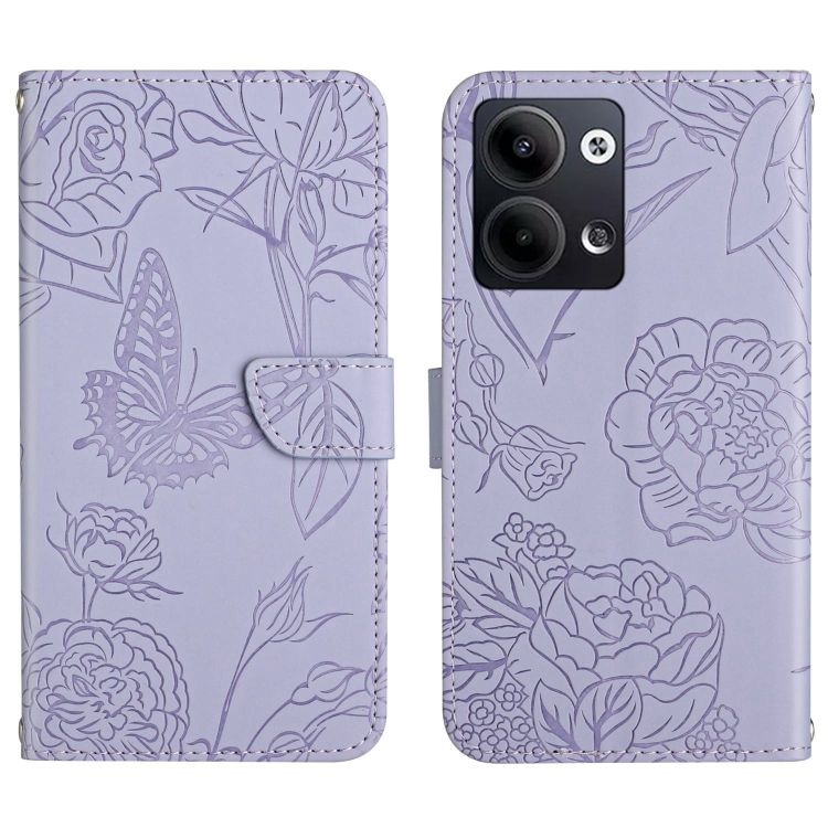 

For OPPO Reno9 / Reno9 Pro HT03 Skin Feel Butterfly Embossed Flip Leather Phone Case(Purple)