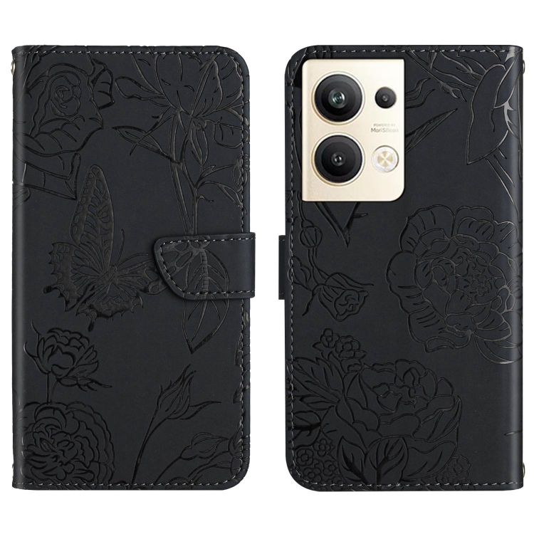 

For OPPO Reno9 Pro+ HT03 Skin Feel Butterfly Embossed Flip Leather Phone Case(Black)