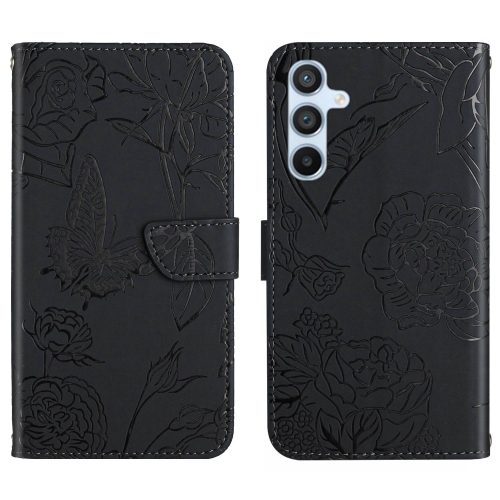 

For Samsung Galaxy A34 5G HT03 Skin Feel Butterfly Embossed Flip Leather Phone Case(Black)