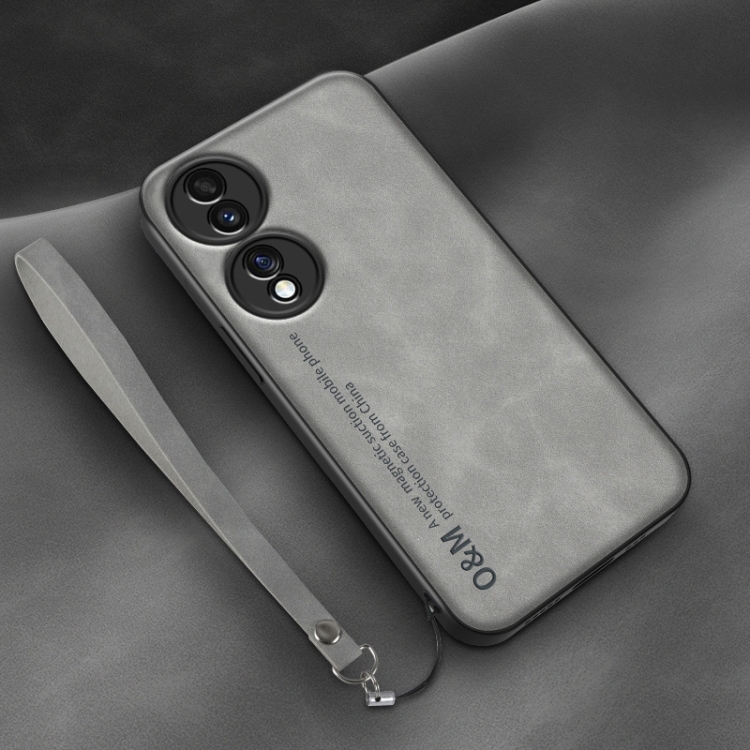 

For Honor 70 Lamba Skin Feel Leather Back Phone Case with Strap(Space Grey)