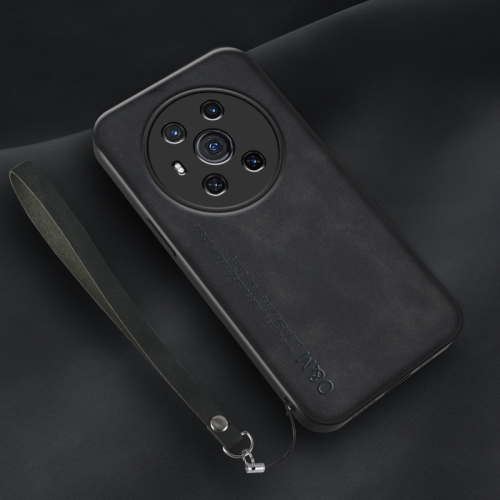 

For Honor Magic3 Lamba Skin Feel Leather Back Phone Case with Strap(Black)