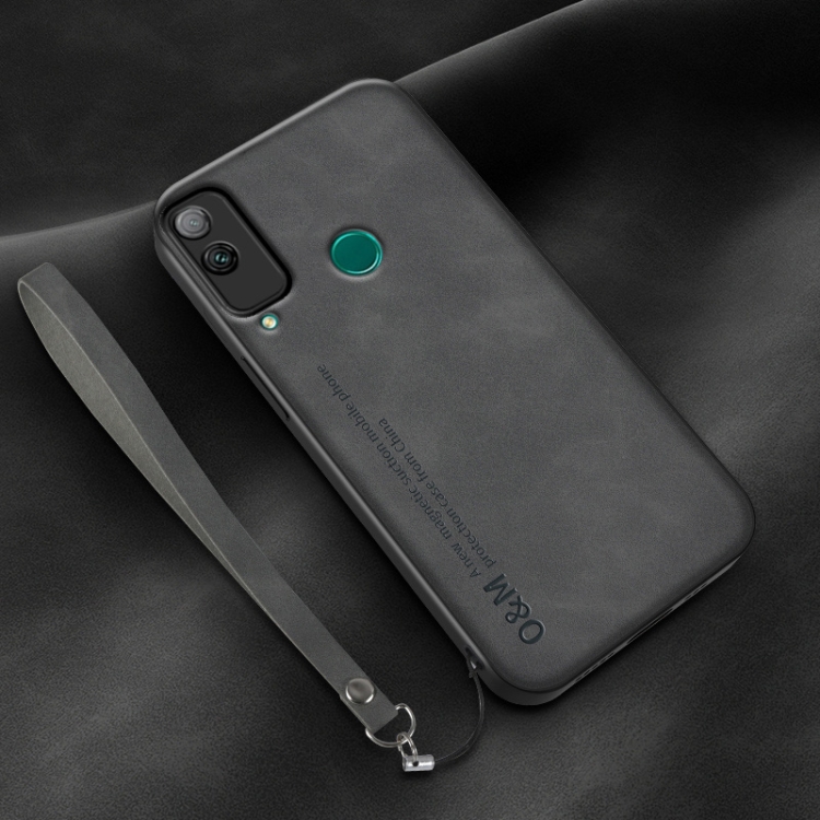

For Honor Play 4T Lamba Skin Feel Leather Back Phone Case with Strap(Dark Grey)