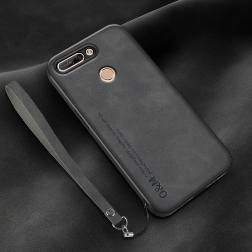

For Honor V9 Lamba Skin Feel Leather Back Phone Case with Strap(Dark Grey)
