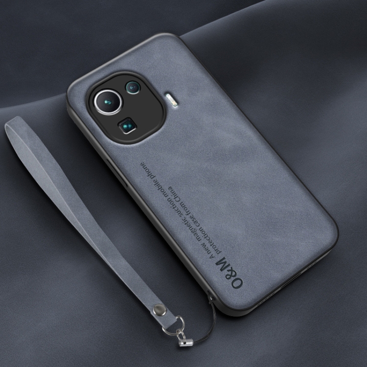 

For Xiaomi Mi 11 Pro Lamba Skin Feel Leather Back Phone Case with Strap(Blue)