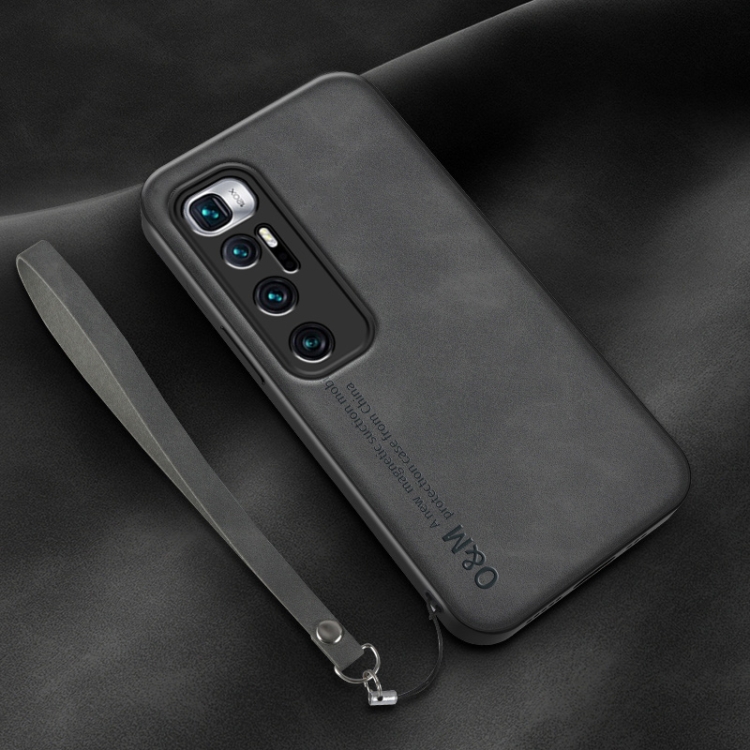 

For Xiaomi Mi 10 Ultra Lamba Skin Feel Leather Back Phone Case with Strap(Dark Grey)