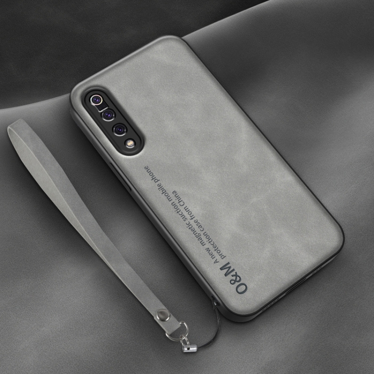 

For Xiaomi Mi 9 SE Lamba Skin Feel Leather Back Phone Case with Strap(Space Grey)