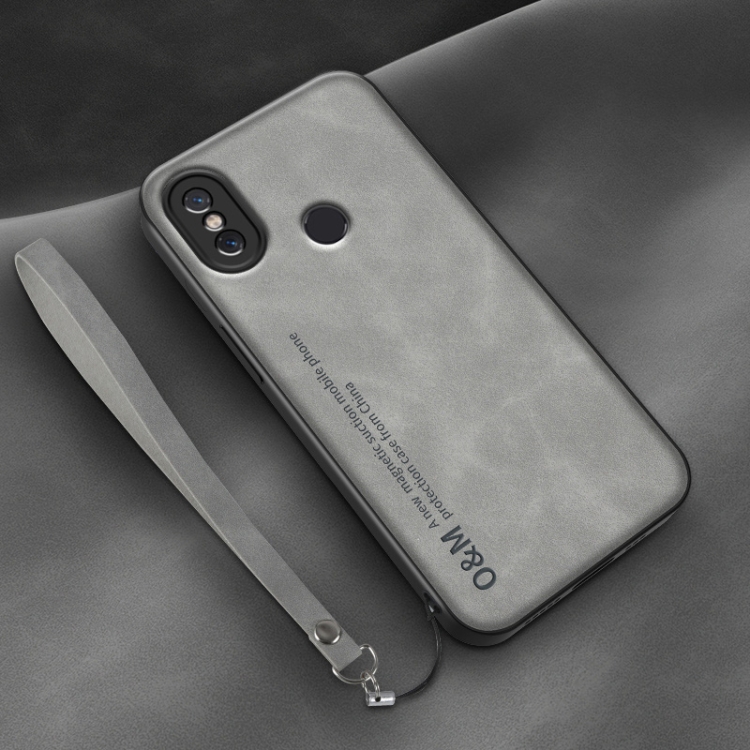 

For Xiaomi Mi 8 SE Lamba Skin Feel Leather Back Phone Case with Strap(Space Grey)