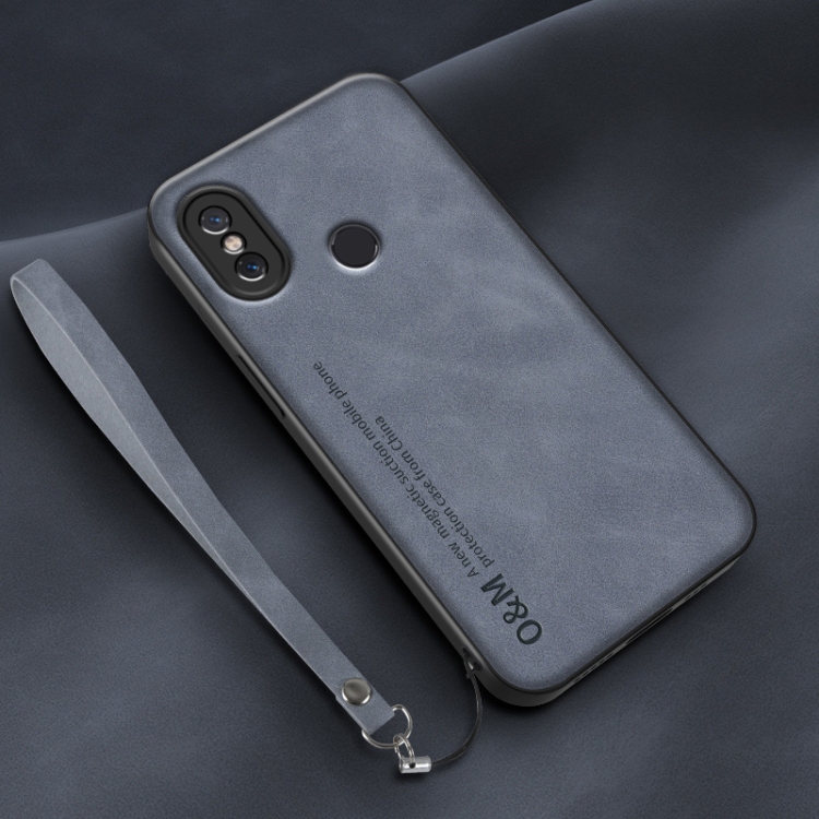 

For Xiaomi Mi 8 SE Lamba Skin Feel Leather Back Phone Case with Strap(Blue)