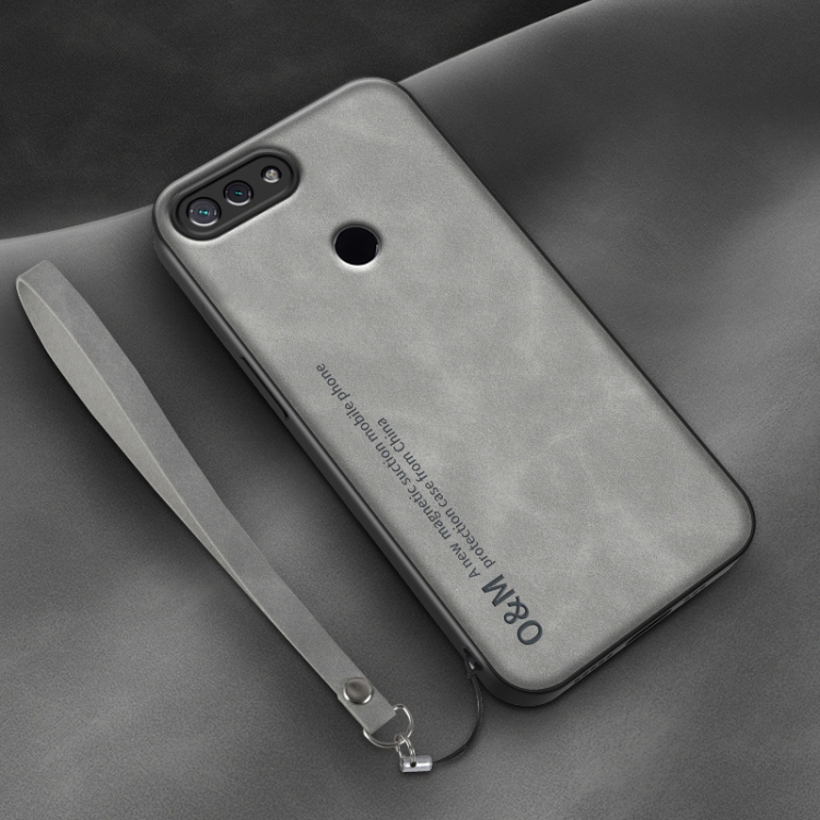 

For Xiaomi Mi 8 Lite Lamba Skin Feel Leather Back Phone Case with Strap(Space Grey)