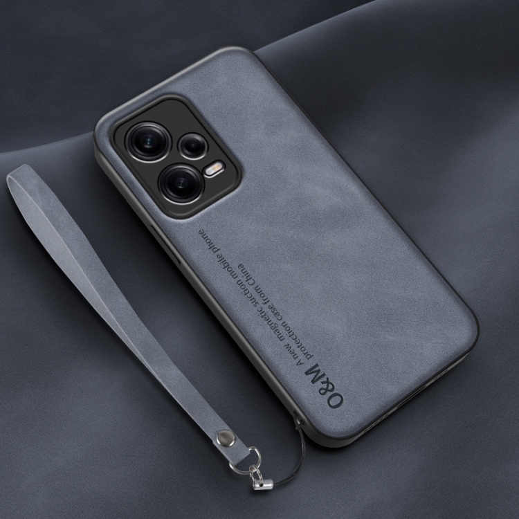 

For Xiaomi Redmi Note 12 Pro+ Lamba Skin Feel Leather Back Phone Case with Strap(Blue)