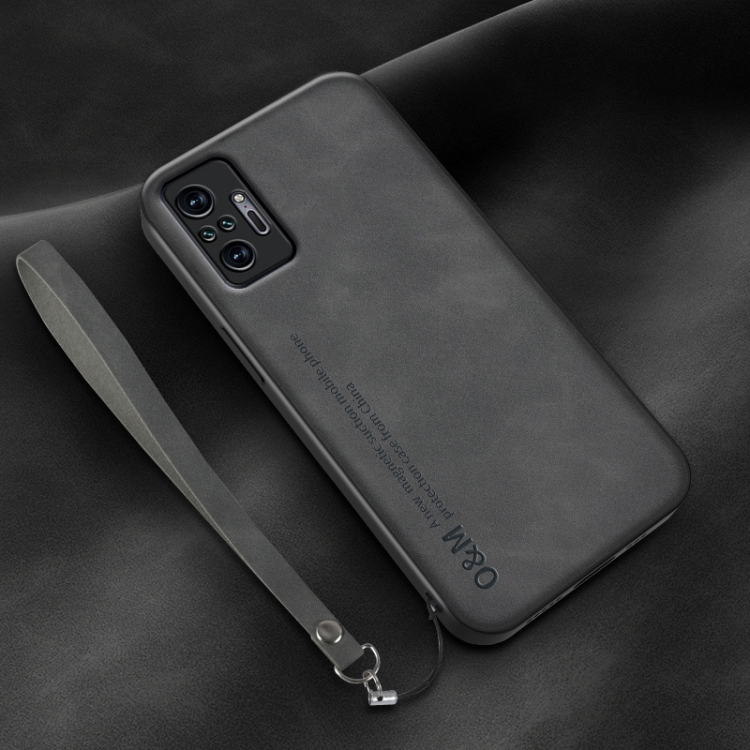 

For Xiaomi Redmi Note 10 Pro Lamba Skin Feel Leather Back Phone Case with Strap(Dark Grey)