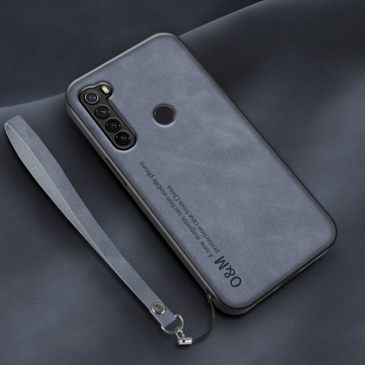 

For Xiaomi Redmi Note 8 Lamba Skin Feel Leather Back Phone Case with Strap(Blue)