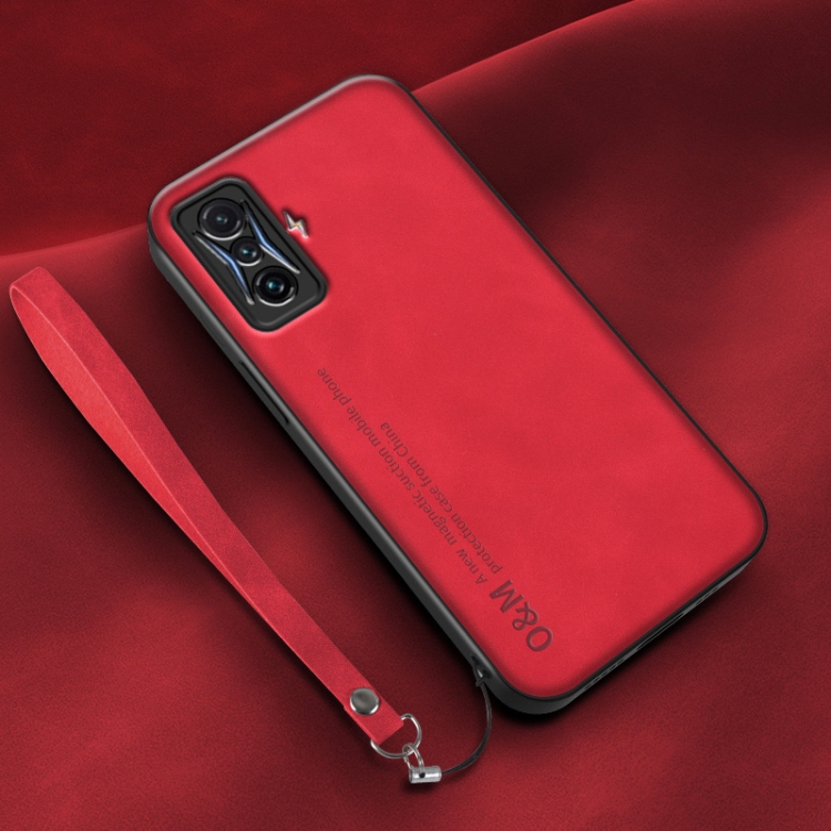 

For Xiaomi Redmi K50 Gaming Lamba Skin Feel Leather Back Phone Case with Strap(Red)