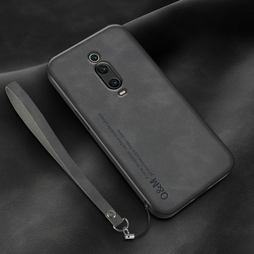 

For Xiaomi Redmi K20 Lamba Skin Feel Leather Back Phone Case with Strap(Dark Grey)