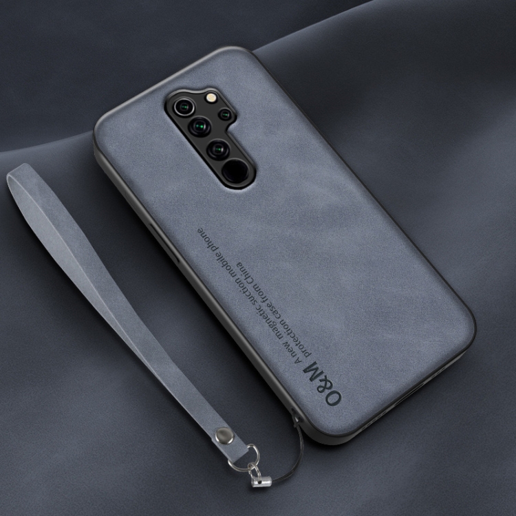 

For Xiaomi Redmi 9 Lamba Skin Feel Leather Back Phone Case with Strap(Blue)