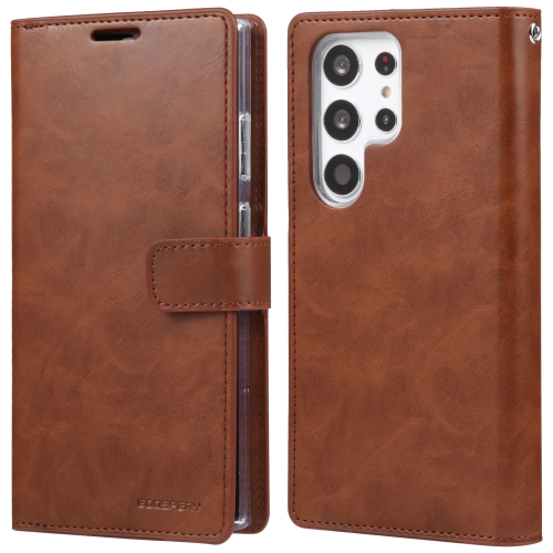 For Samsung Galaxy S23 Ultra 5G GOOSPERY MANSOOR DIARY 9 Card Slots Leather Phone Case(Brown)