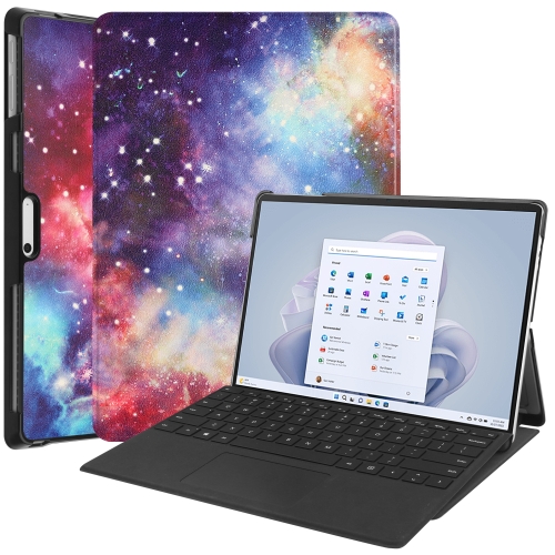 

For Microsoft Surface Pro 9 Custer Painted 3-Fold Holder Leather Tablet Case(Milky Way Nebula)